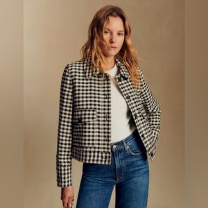 Sezane Terry Jacket in Black and Ecru Gingham, Size 2